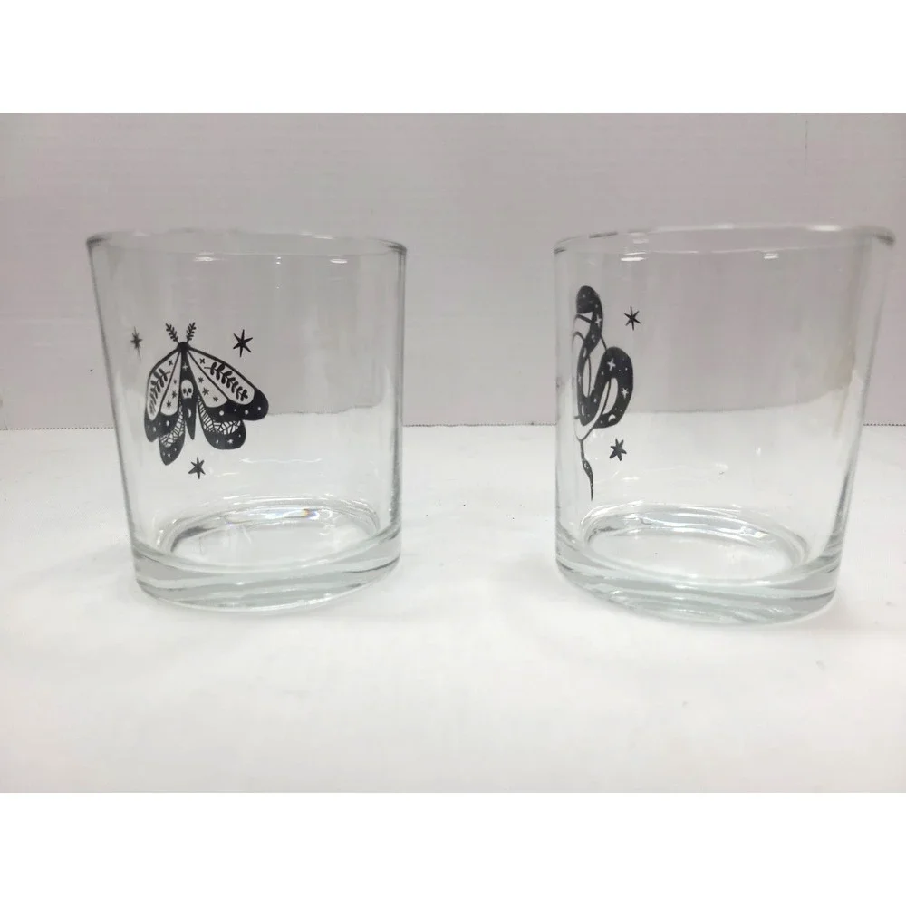 Whimsigoth Whiskey Glasses Set of‎ 2 Moth Serpent Moon